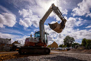Earthmovers and excavators on a large groundworks project